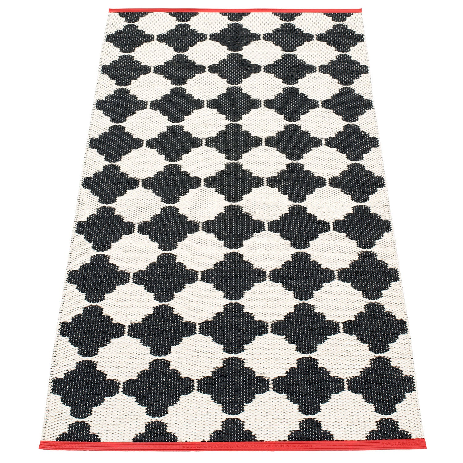 pappelina, marre matta 70x150 cm black / vanilla coral stripe