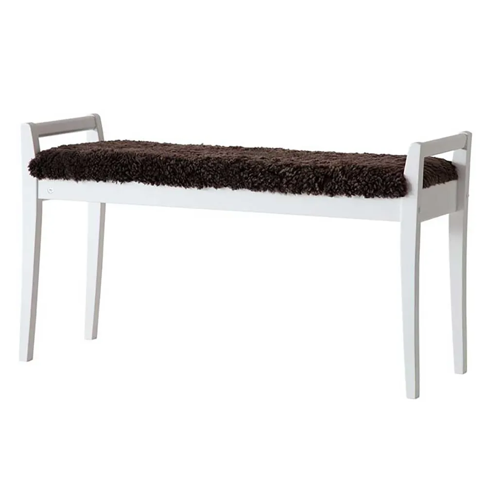 Meja Bänk Vitlackad Björk/Fårskinn Brun