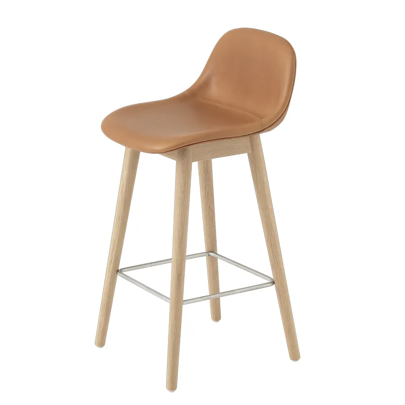 muuto, fiber barstol låg wood base - 65 cm - refine leather cognac oak