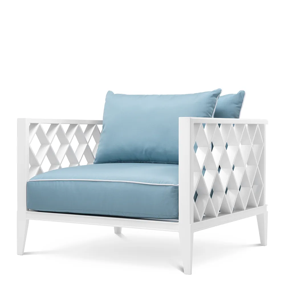 eichholtz, outdoor chair ocean club white sunbrella mineral blue