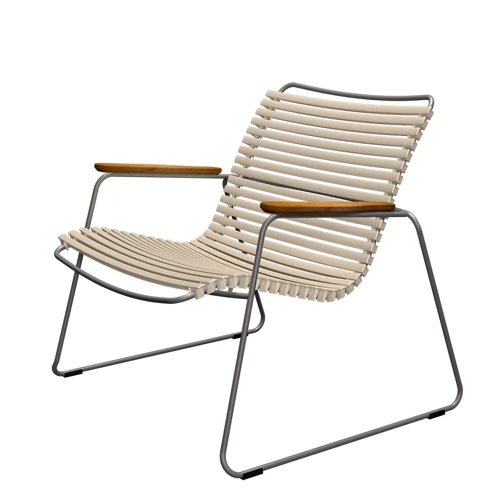 houe, click roomy lounge chair beige. frame: grey. armrest: bamboo