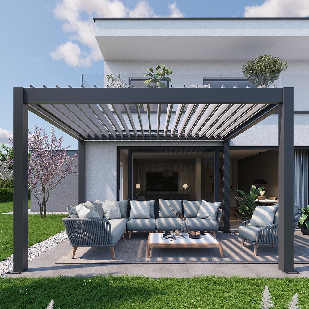Pergola size 3 x 3 metallic quartz grey
