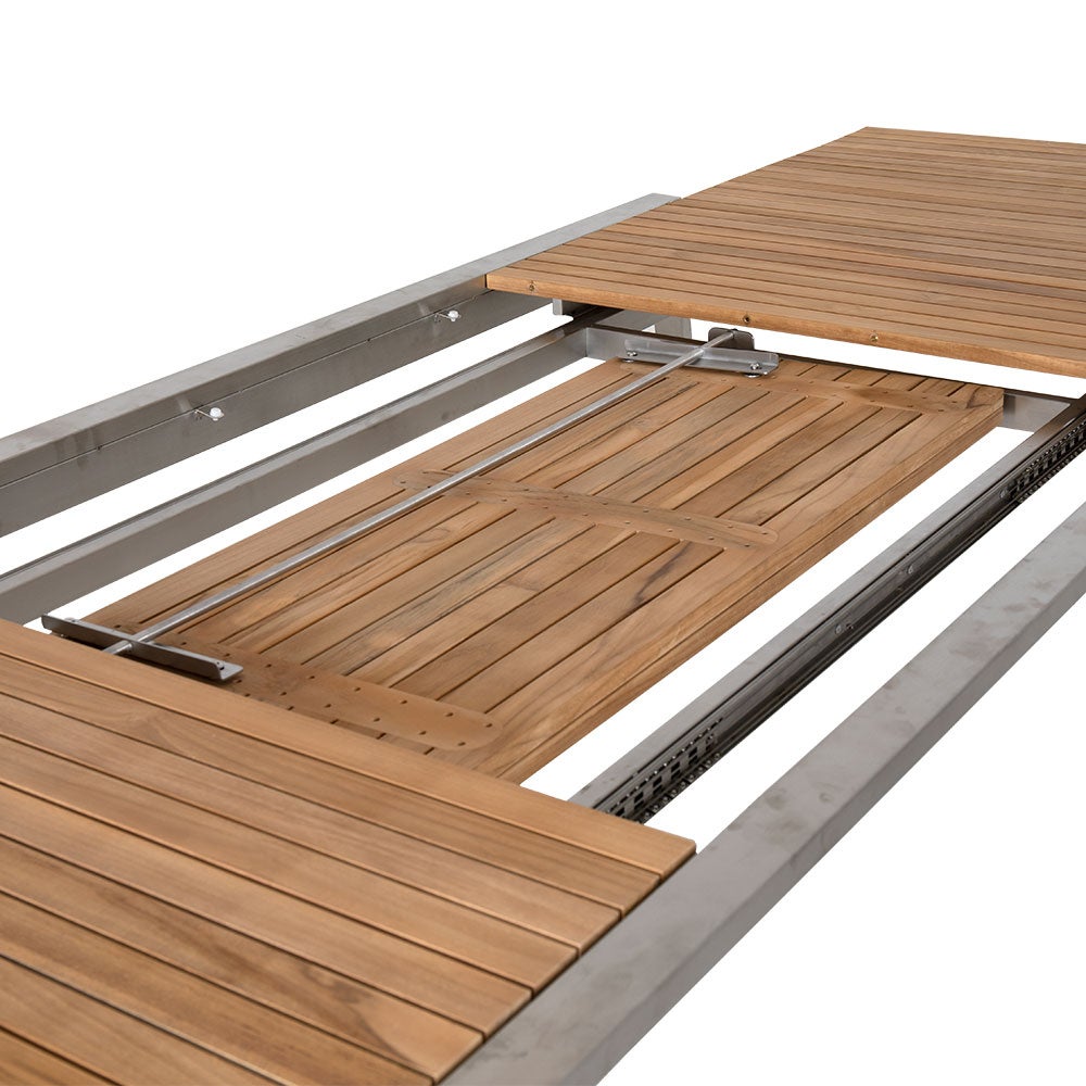 Naos matbord 100x220-320 cm rostfritt stål/teak 