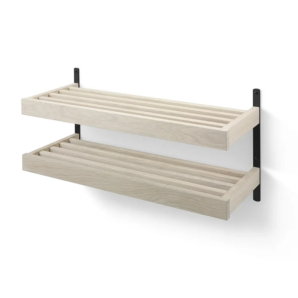 oscarssons möbel, nadja skohylla 80 cm 2 plan väggmonterad vitoljad ek/mattsvart stål