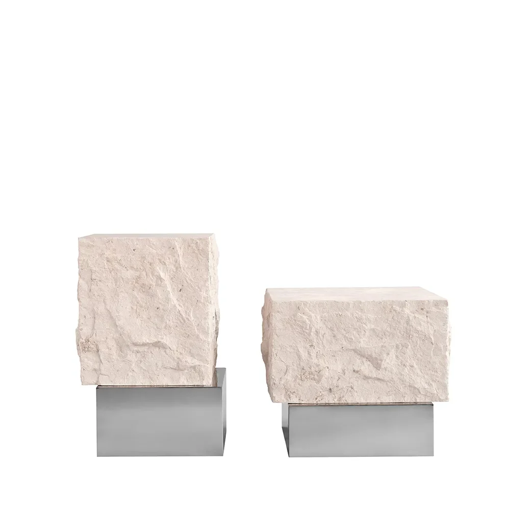 Temple Soffbord lågt - Chrome / Limestone