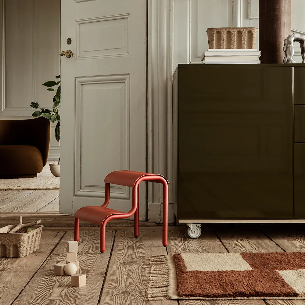 Mara Handknuten Matta 120x80 cm Dk Brick/Off-W