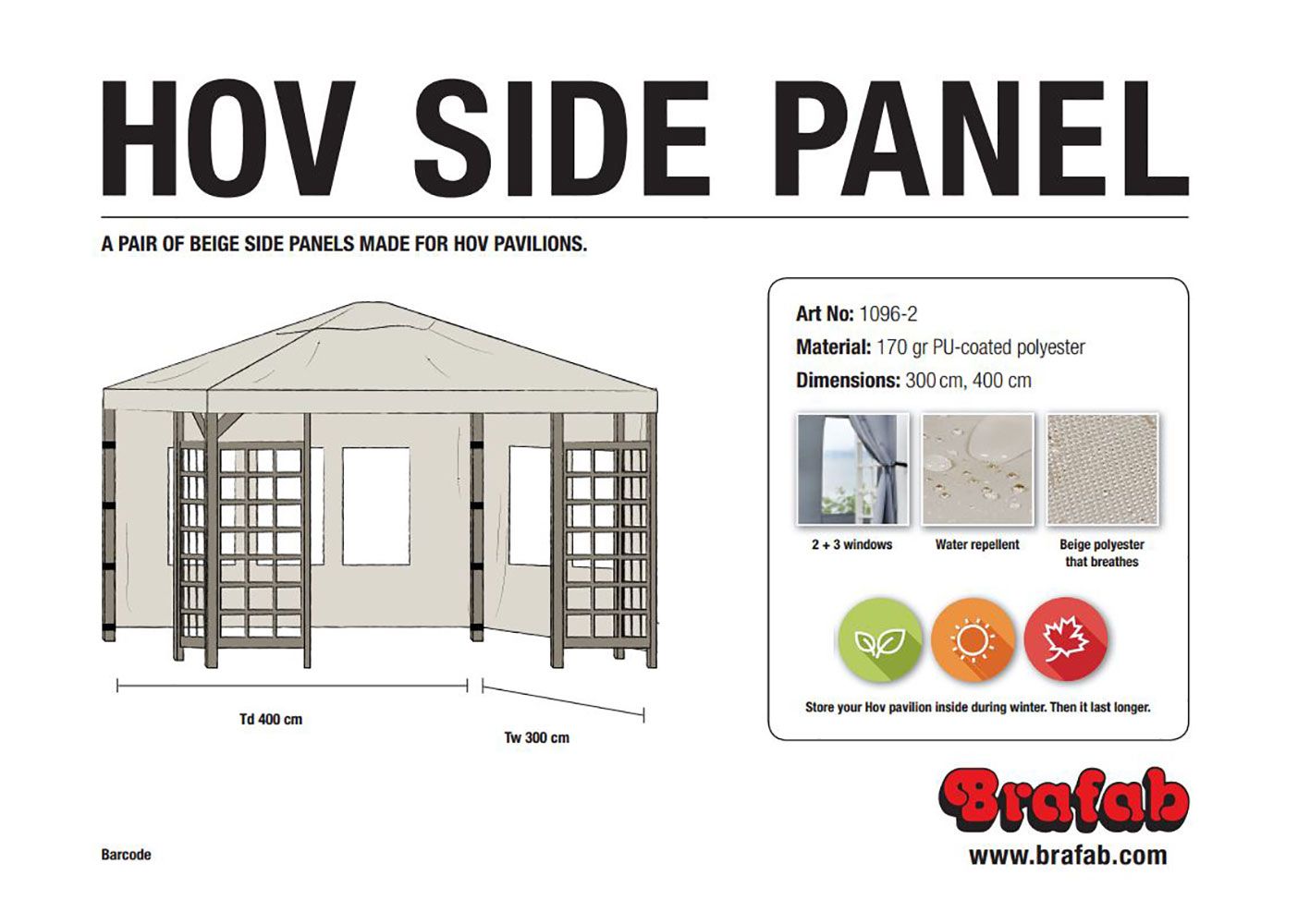 Brafab, Hov sidovägg 300x400 cm beige 1 par