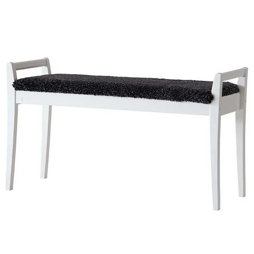 Meja Bänk Vitlackad Björk/Fårskinn Mörkgrå