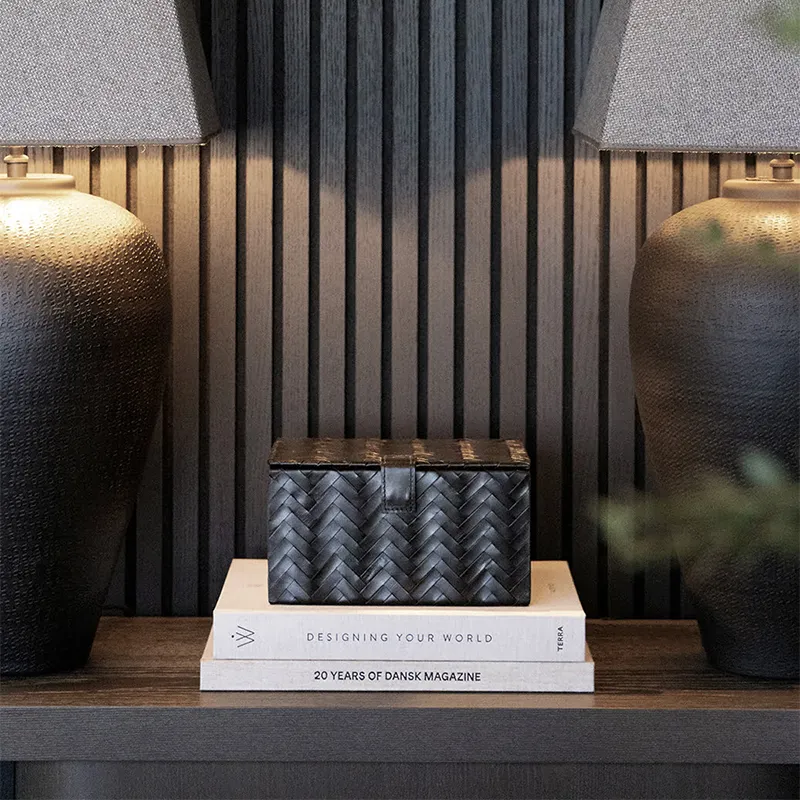 Fontana 3-set läderboxar svart