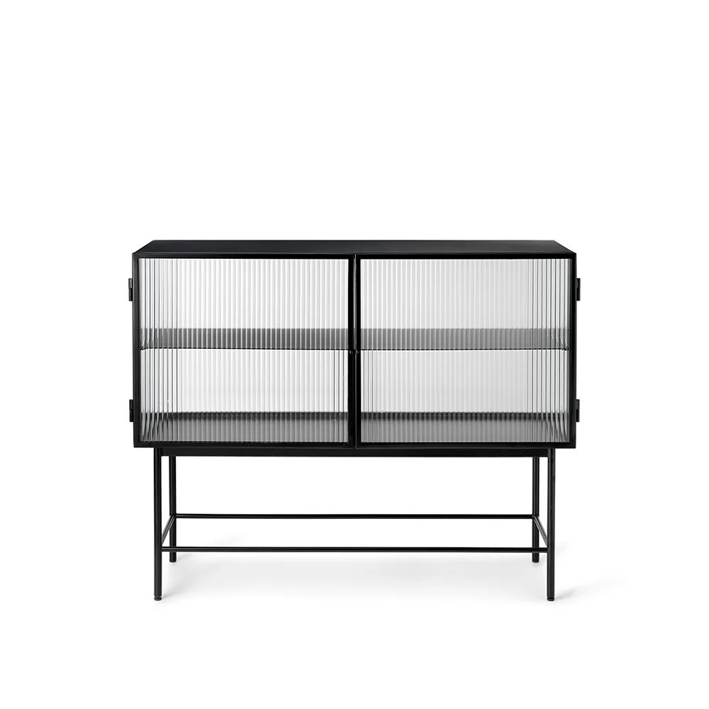 ferm living, haze sideboard - reeded glass - black