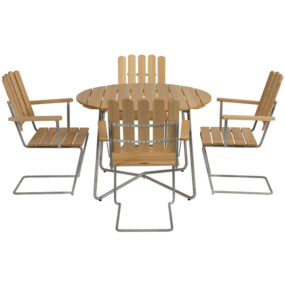 Grythyttan Stålmöbler, Matgrupp 9A Ø100Cm & A2 Furu 4201