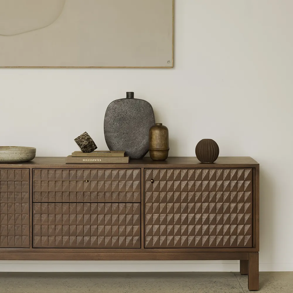 TV-bänk i teak Sono Light Brown L212 cm