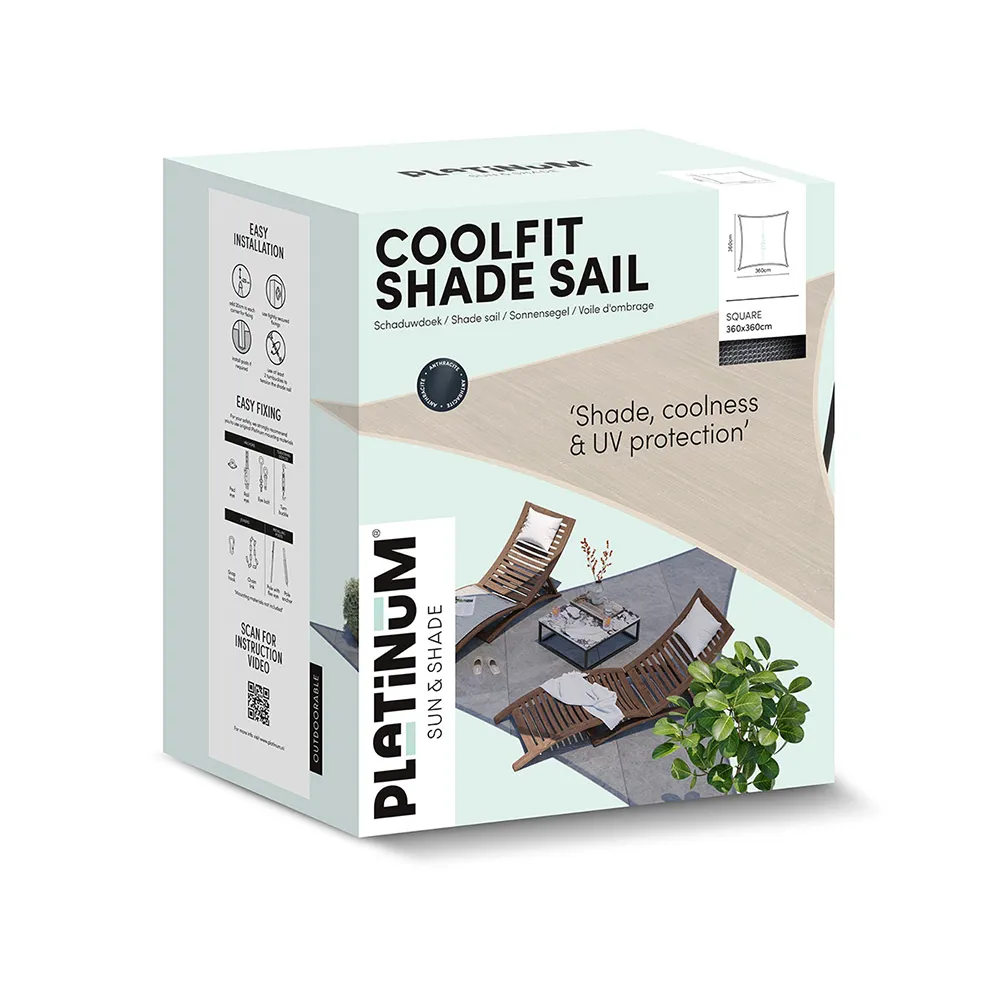 Coolfit solsegel kvadratiskt 360x360cm greige