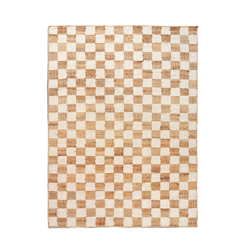 Handvävd Ullmatta Check 140x200 cm Off-White