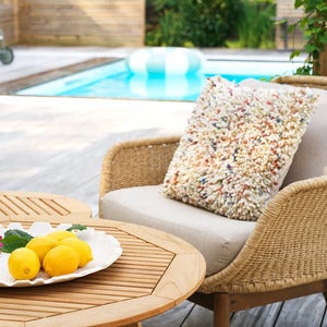 Lily fåtölj  Twist straw / Plush wheat / teak