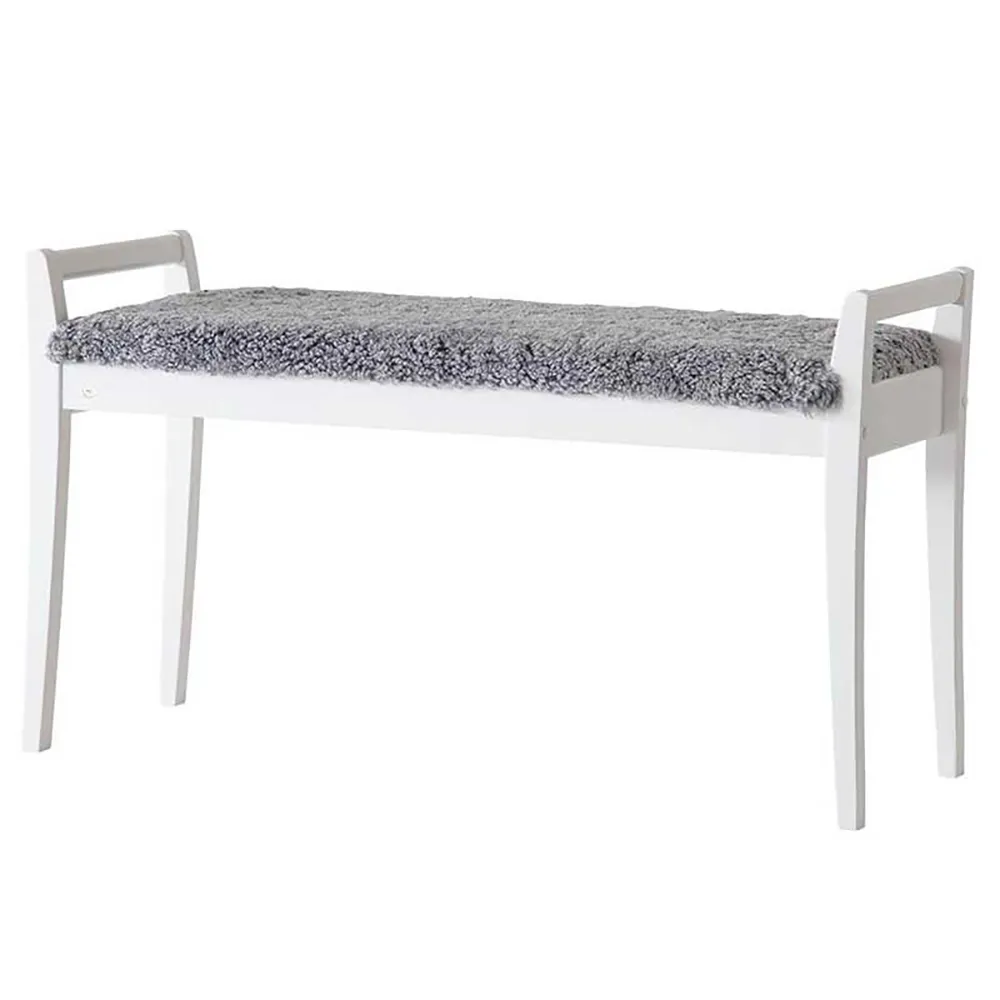 Oscarssons Möbel, Meja Bänk Vitlackad Björk/Fårskinn Ljusgrå