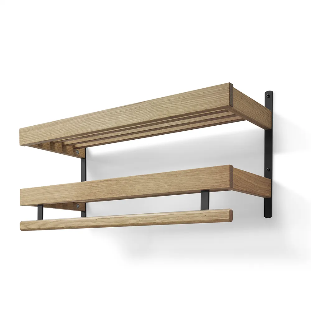 oscarssons möbel, nadja hatthylla 80 cm 2 plan lackad ek/mattsvart stål