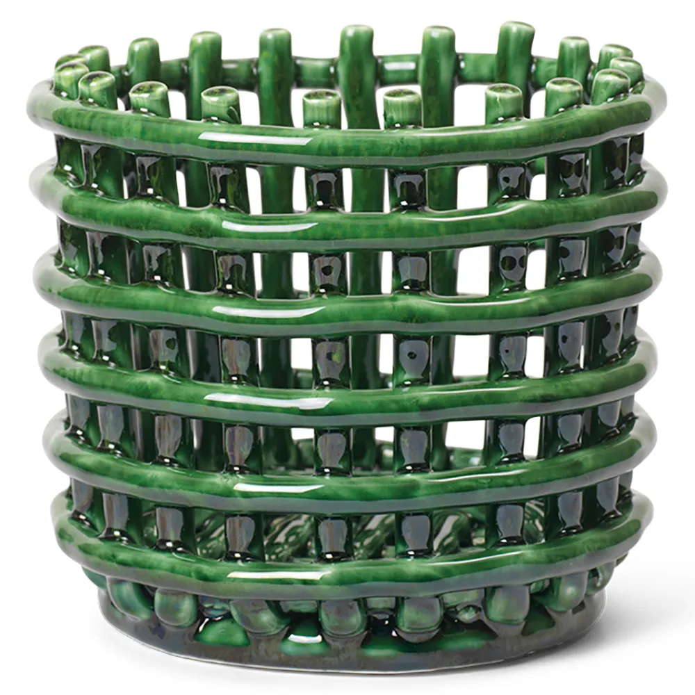 Produktfoto för Ferm Living - Ceramic Basket - Korg - Small - Emerald Green - Ø16 x H14,5 cm
