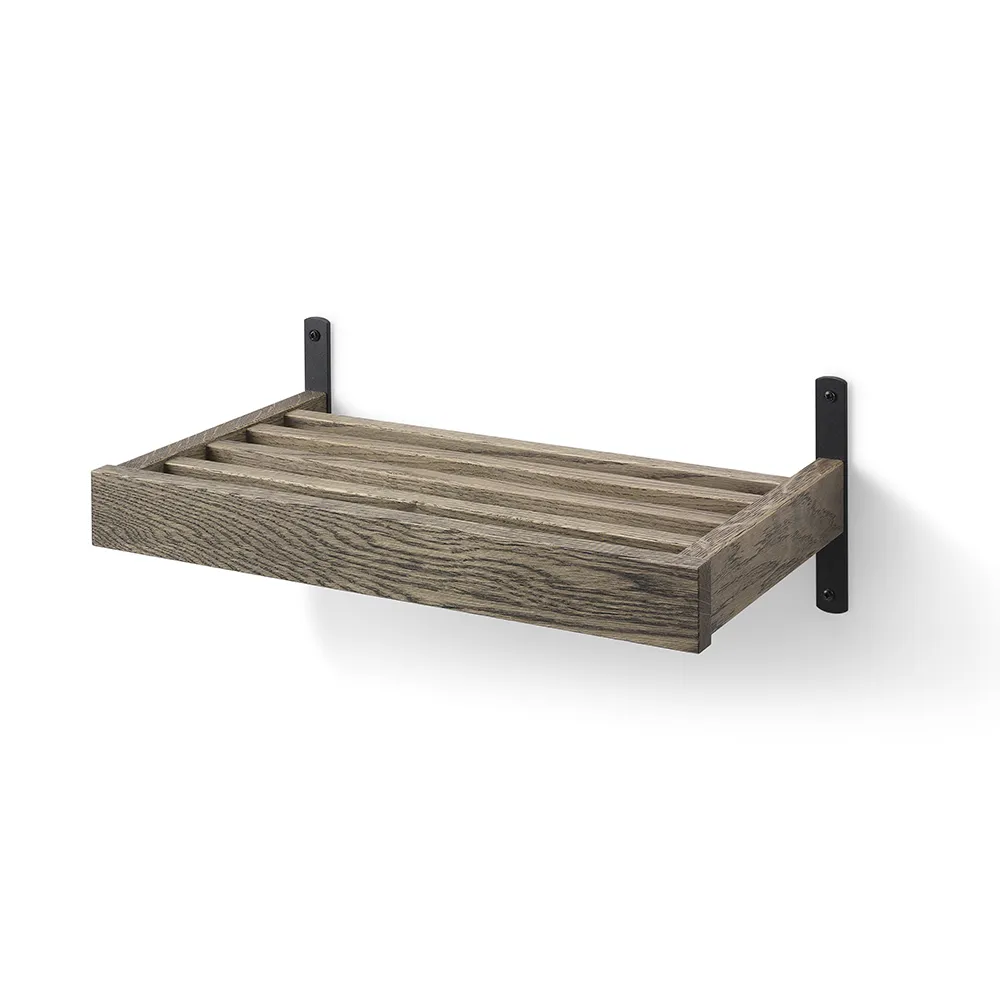 oscarssons möbel, nadja skohylla 50 cm väggmonterad rökt ek/mattsvart stål