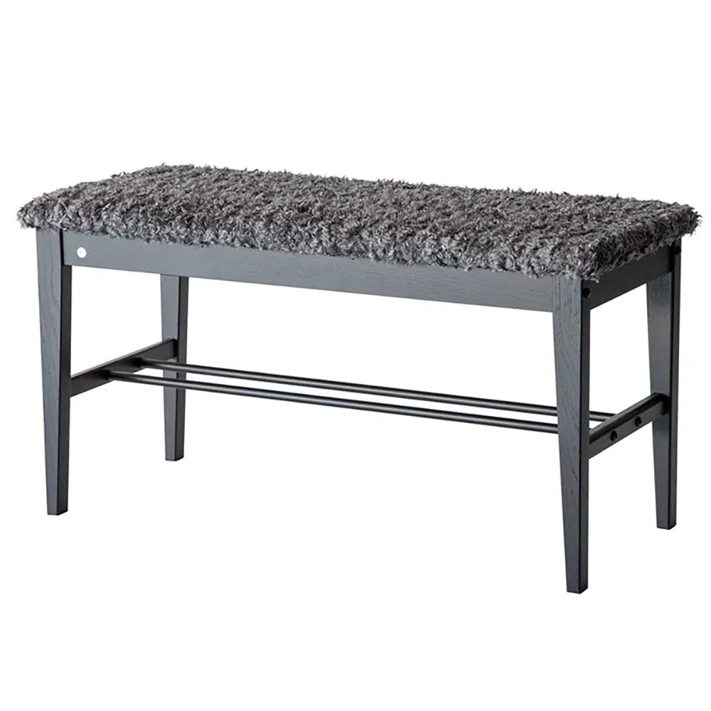 Oscarssons Möbel, Cora Bänk Svartbetsad Ek/Fårskinnslook Mörkgrå