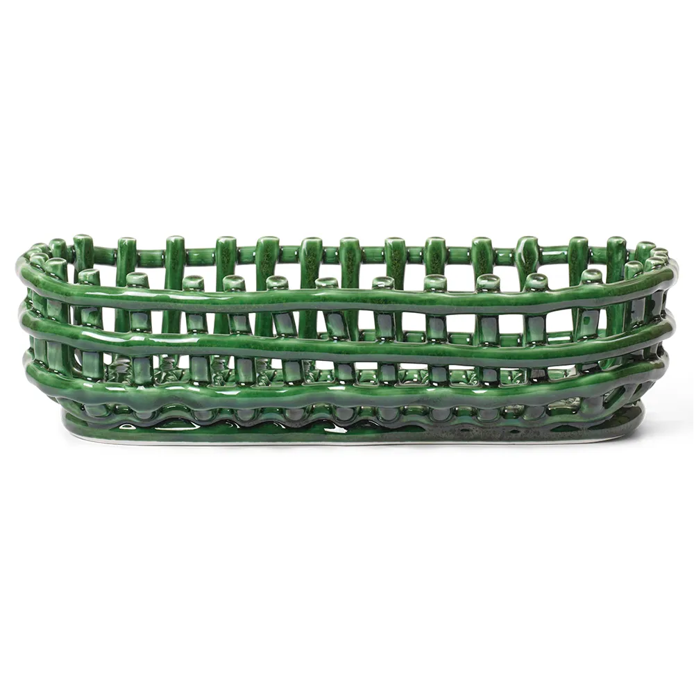 Produktfoto för Ferm Living - Ceramic Basket - Korg - Oval - Emerald Green - Ø30x H8,5 cm