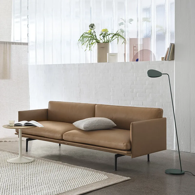 Outline Sofa 3-Seater - Black Base - Refine Leather Cognac Black