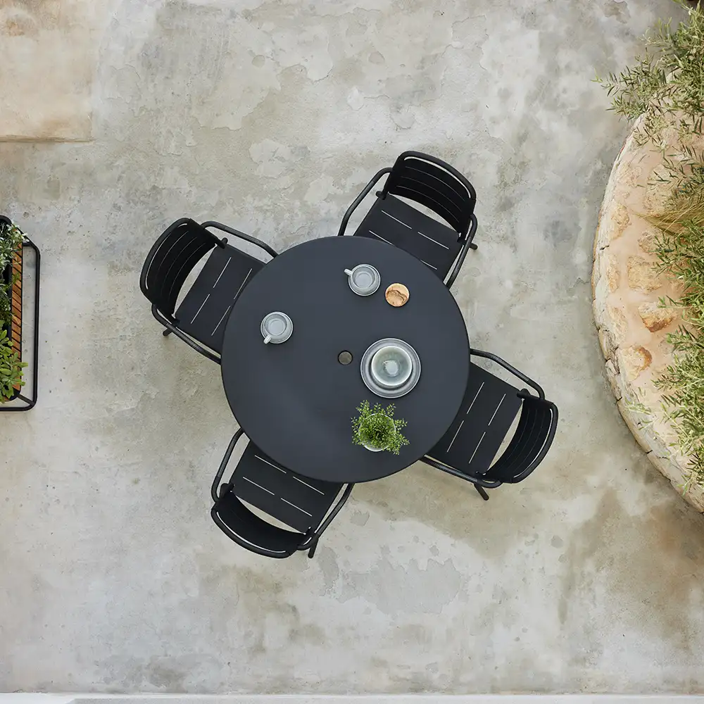 Copenhagen karmstol stapelbar Weave Lava grey alu