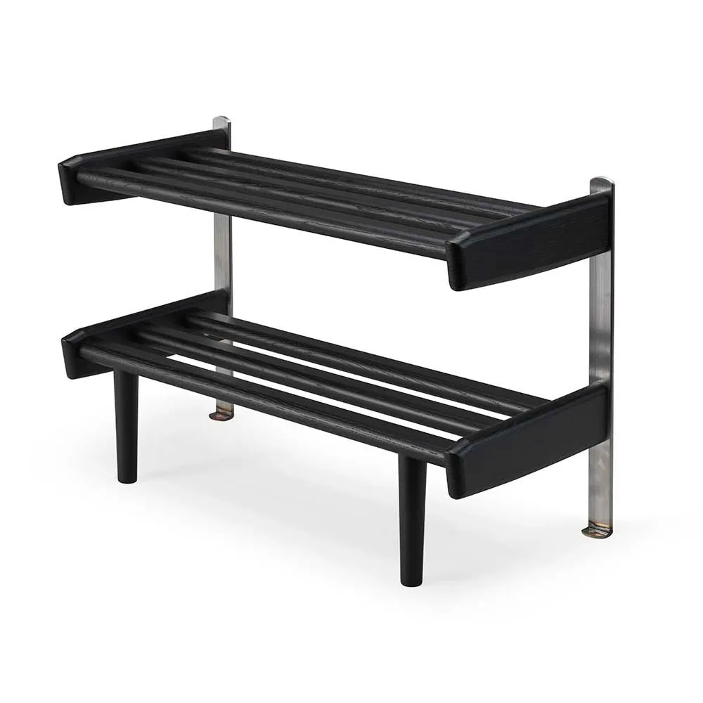 oscarssons möbel, meja skohylla golv 59 cm svartbetsad ek