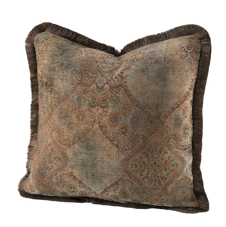 Miralago Paisley Taupe Kuddfodral Fringe 60X60