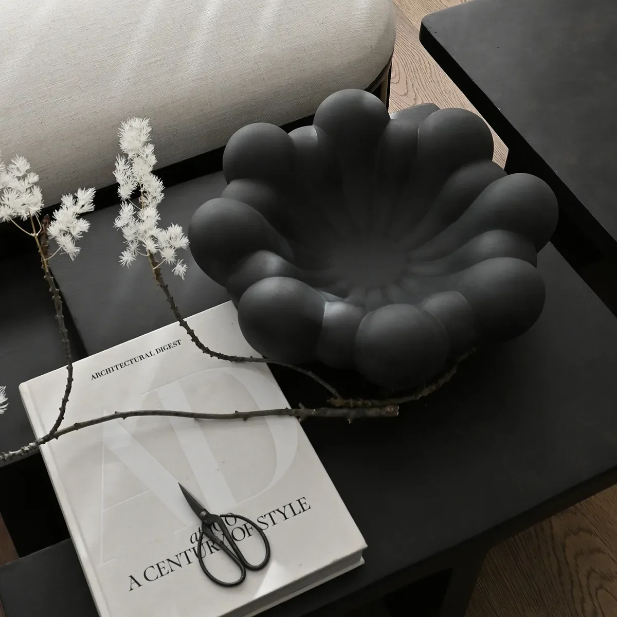Handgjord Dekorationsskål Bloom Black Ø 44 cm