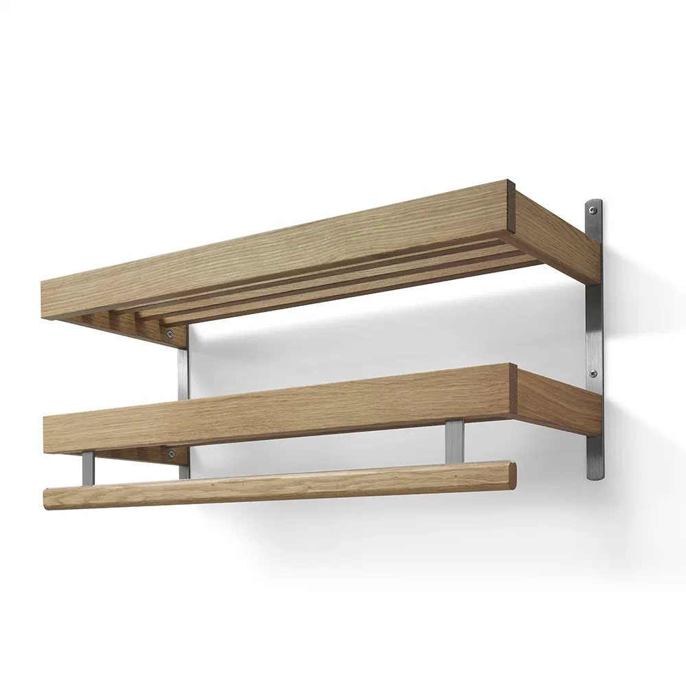 oscarssons möbel, nadja hatthylla 80 cm 2 plan lackad ek/slipat stål