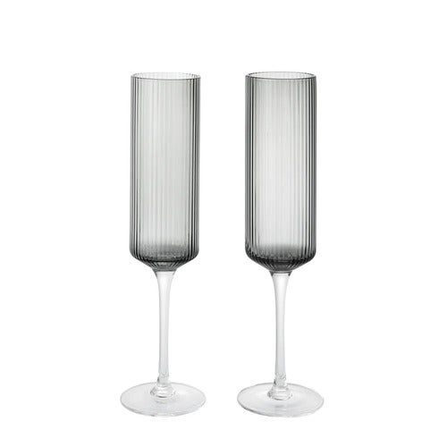 Champagneglas 2-pack Ripple Smoked Grey