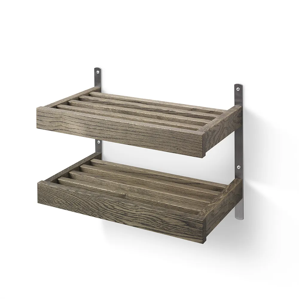 oscarssons möbel, nadja skohylla 50 cm 2 plan väggmonterad rökt ek/slipat stål