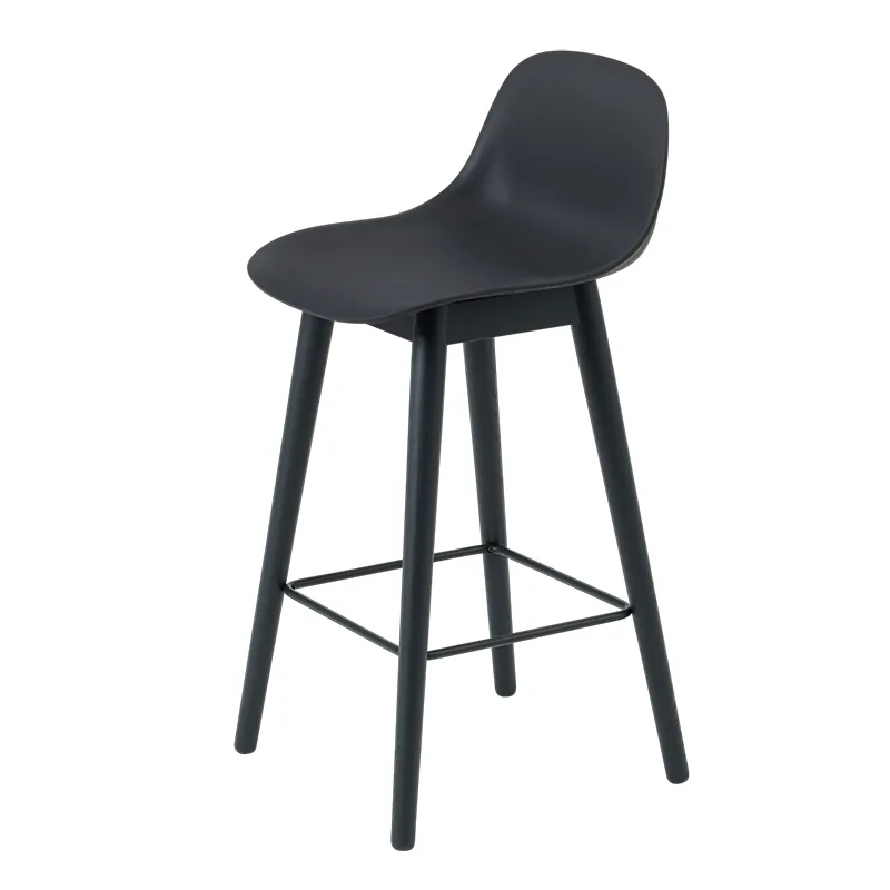 muuto, fiber barstol låg wood base - 65 cm - black/anthracite