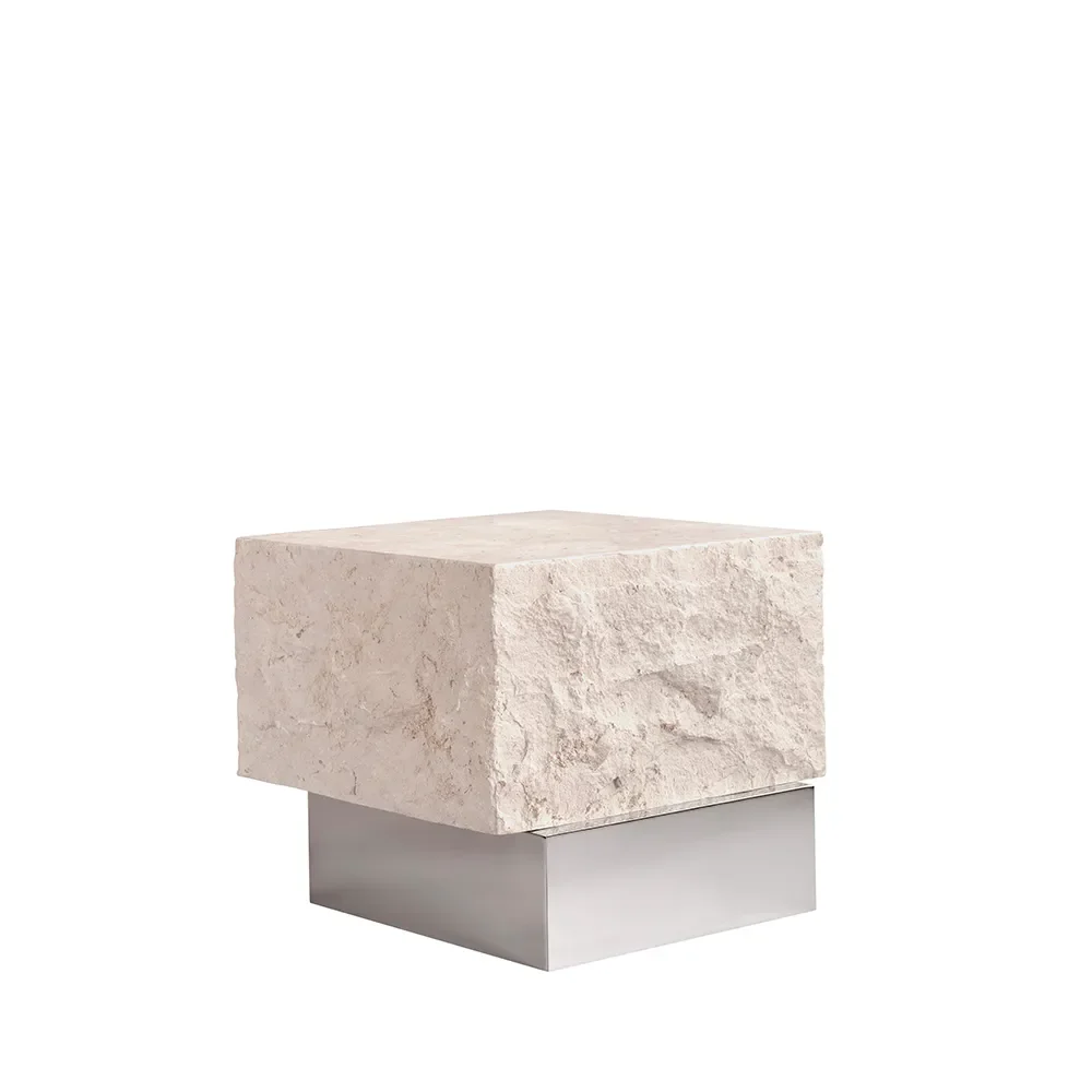 Temple Soffbord lågt - Chrome / Limestone