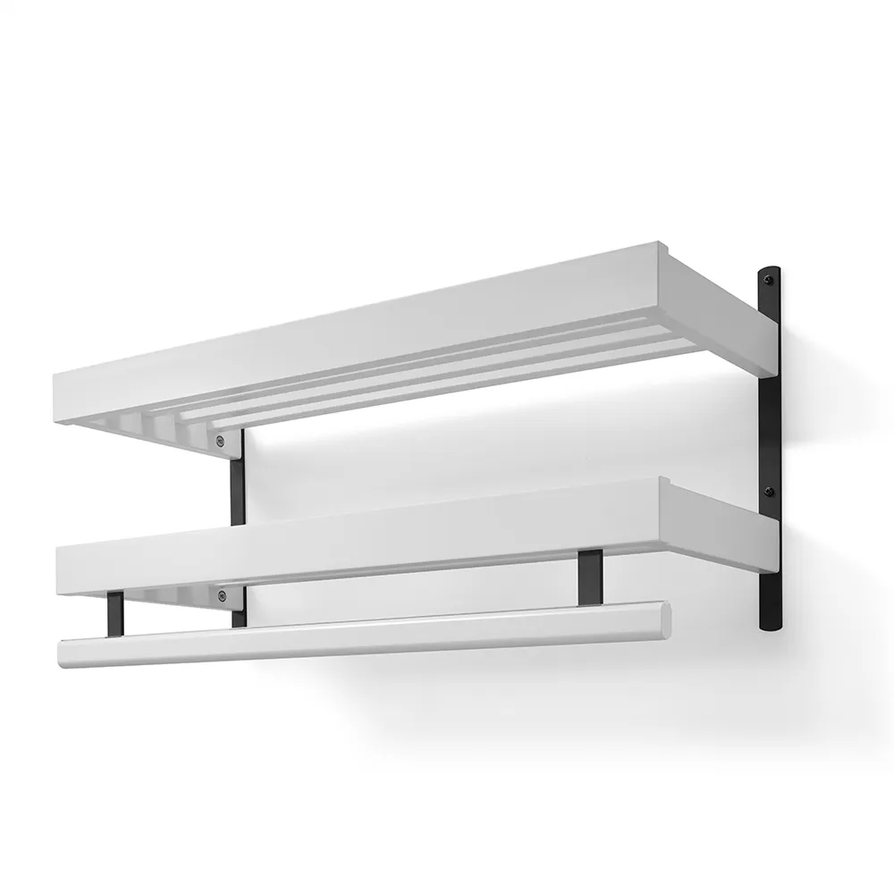 oscarssons möbel, nadja hatthylla 80 cm 2 plan vitlackad björk/mattsvart stål