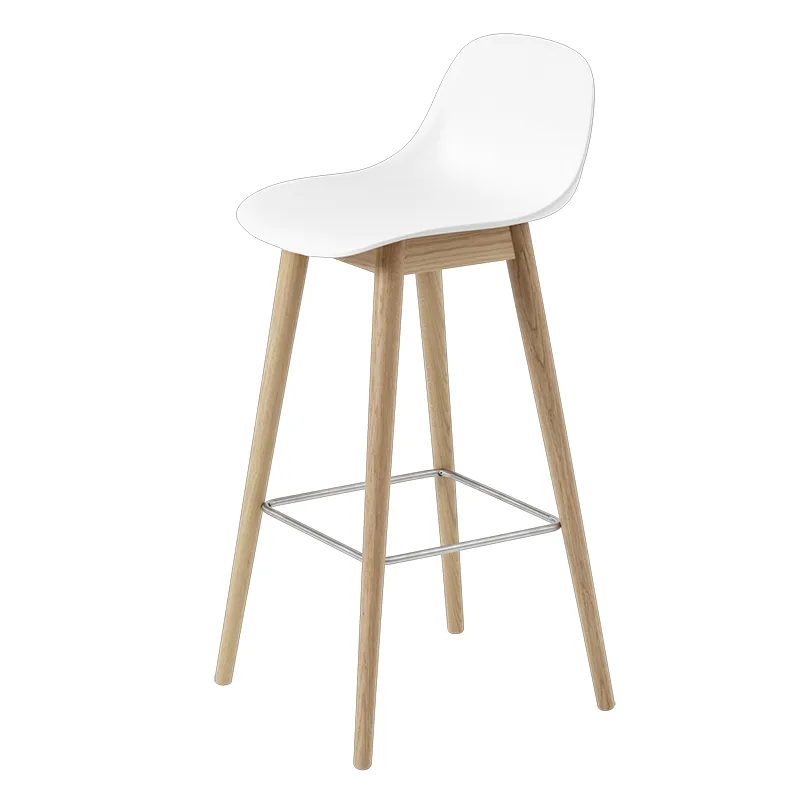 muuto, fiber barstol hög wood base - 75 cm - natural white/oak