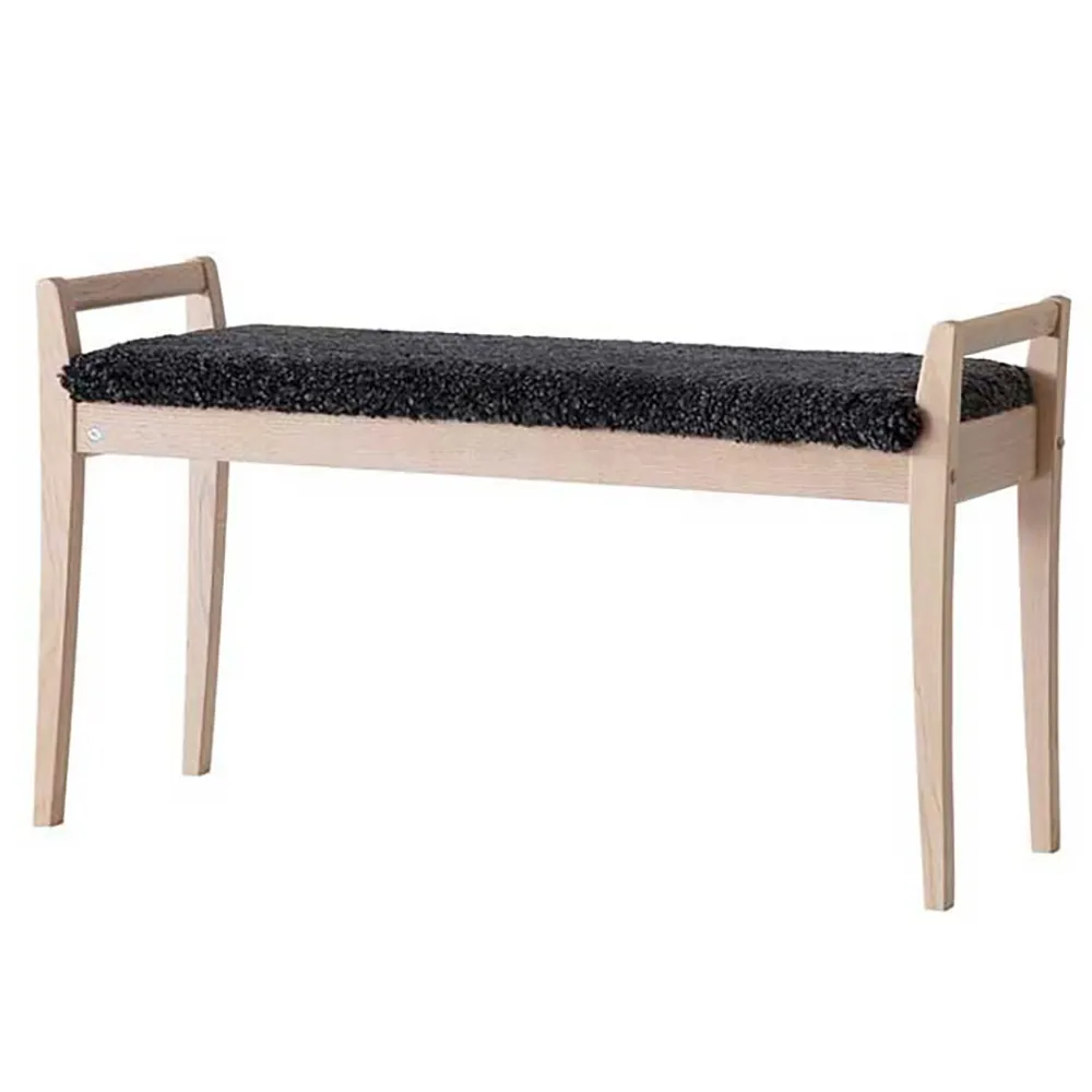 Oscarssons Möbel, Meja Bänk Vitoljad Ek/Fårskinn Mörkgrå