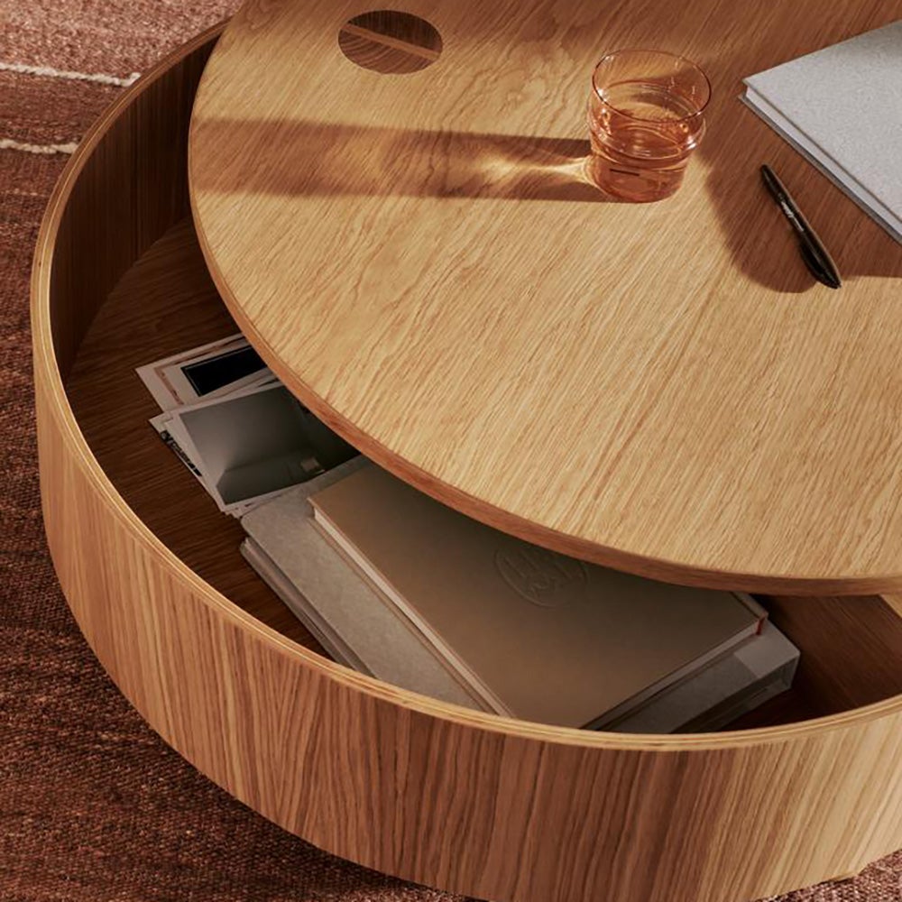 Olles soffbord med förvaring - Ø80 - Natural Oak Veneer