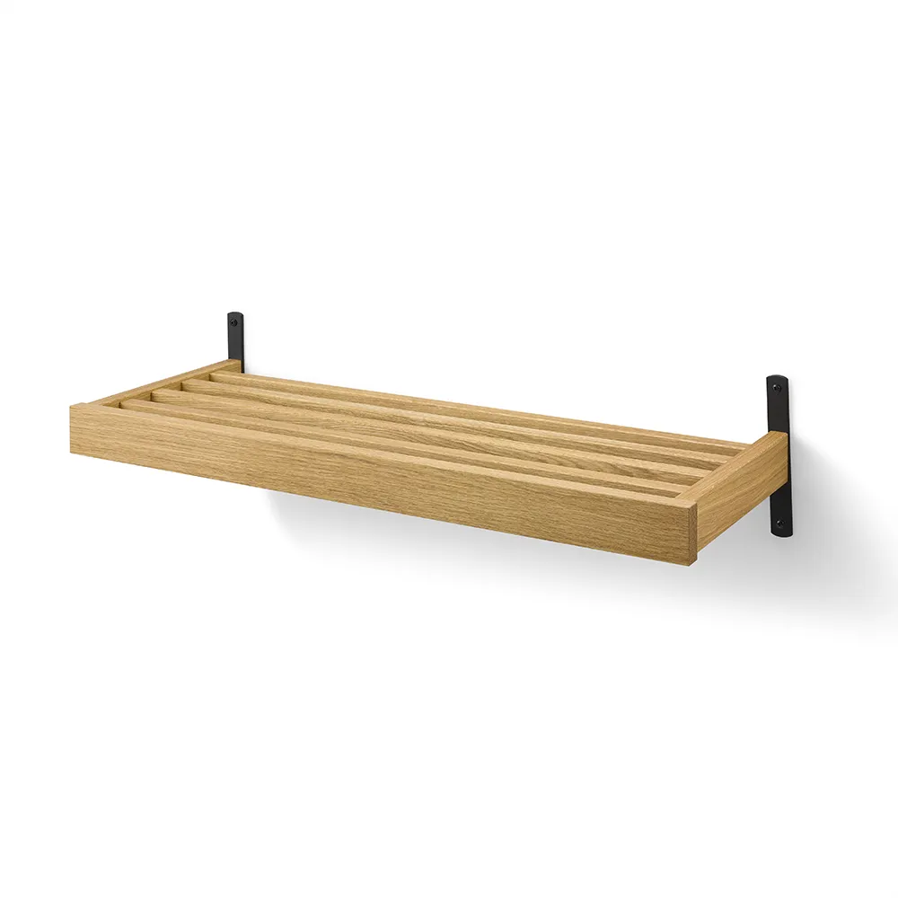 oscarssons möbel, nadja skohylla 80 cm väggmonterad oljad ek/mattsvart stål