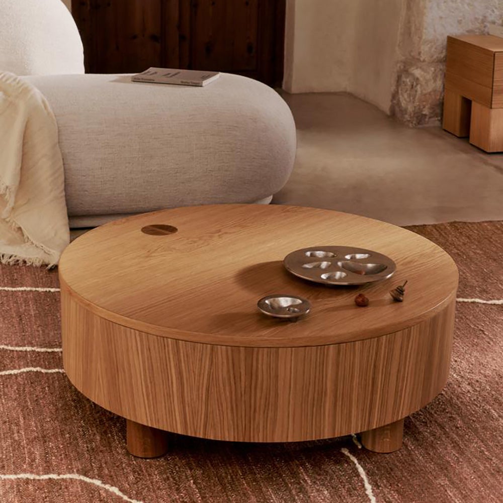 Olles soffbord med förvaring - Ø80 - Natural Oak Veneer