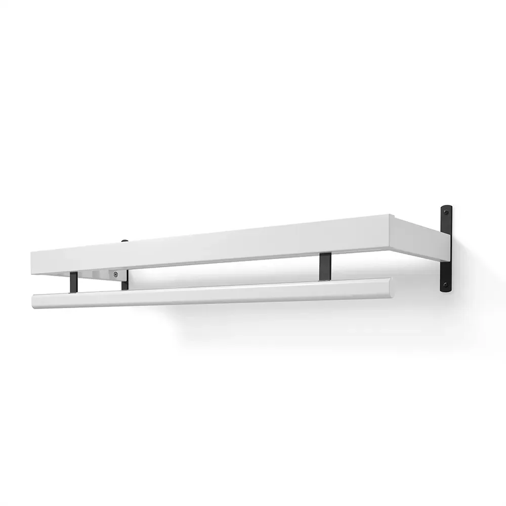 oscarssons möbel, nadja hatthylla 100 cm 1 plan vitlackad björk/mattsvart stål