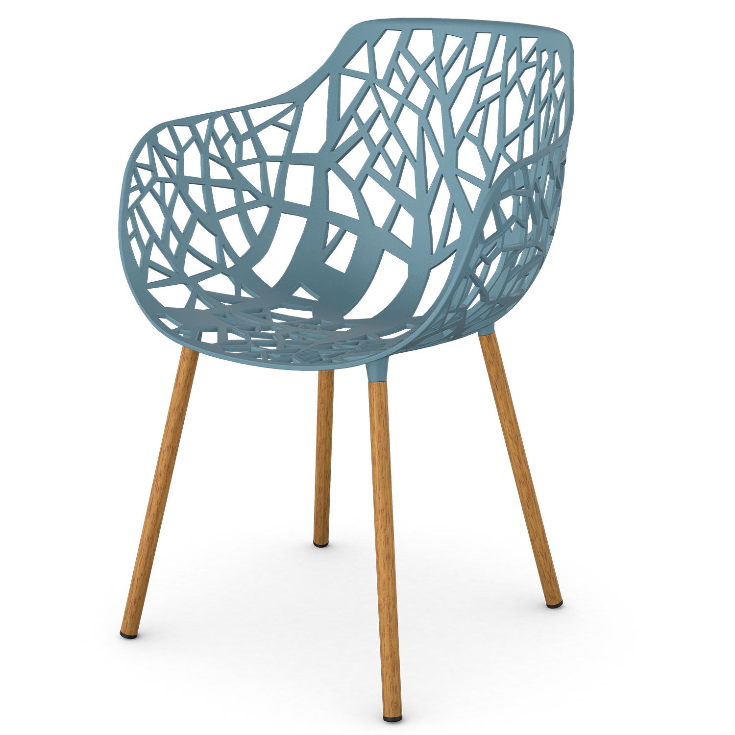 fast, forest karmstol med iroko klädda ben blue teal