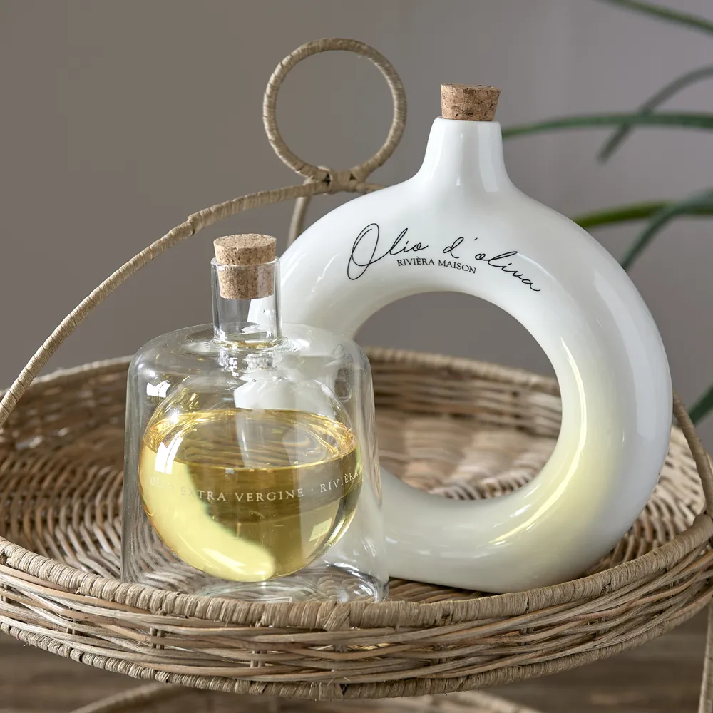 Handgjord Vinäger- och oljeflaska Olio D'Oliva Off White