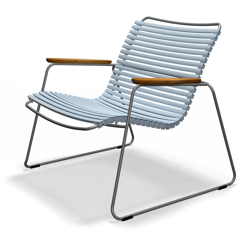 houe, click roomy lounge chair dusty light blue. frame: grey. armrest: bam