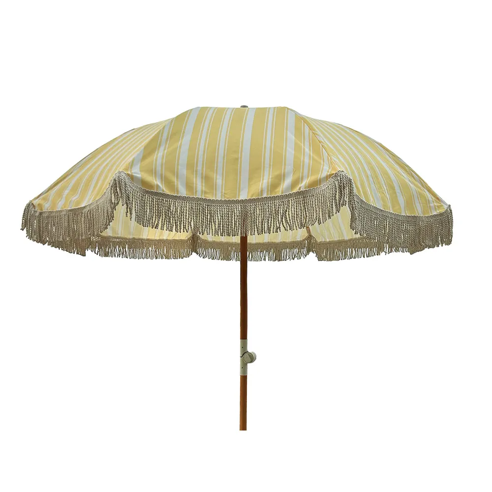  Parasoll med fransar Ø200 cm Gul