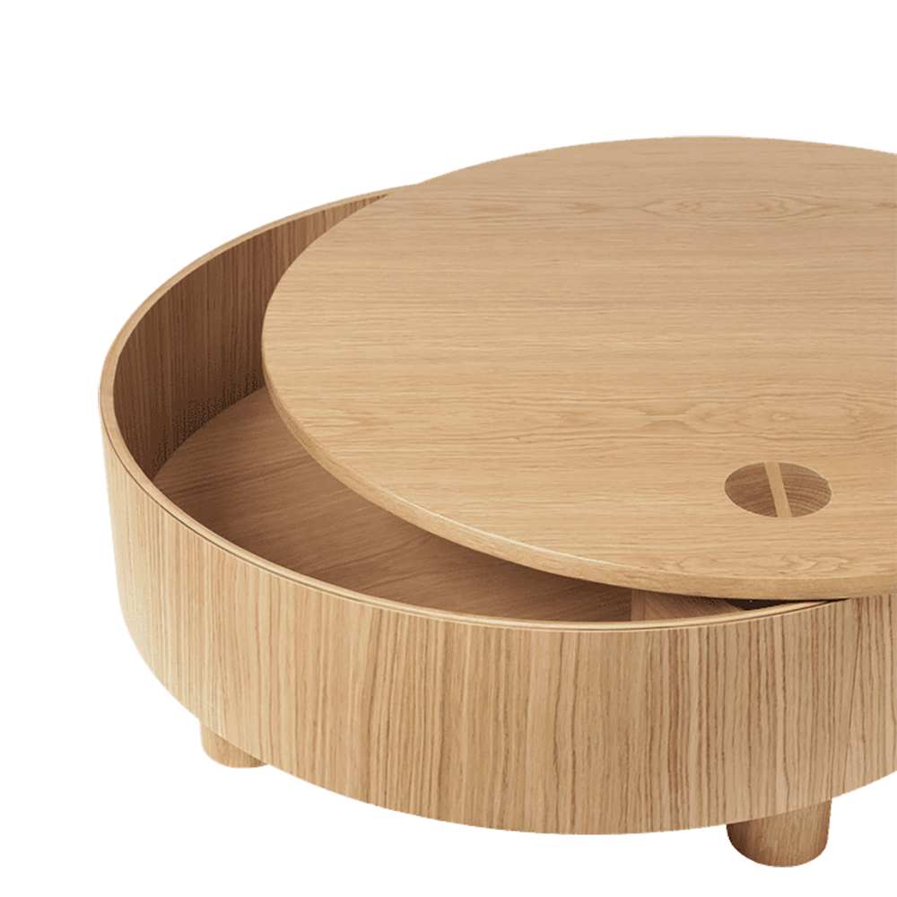 Olles soffbord med förvaring - Ø80 - Natural Oak Veneer