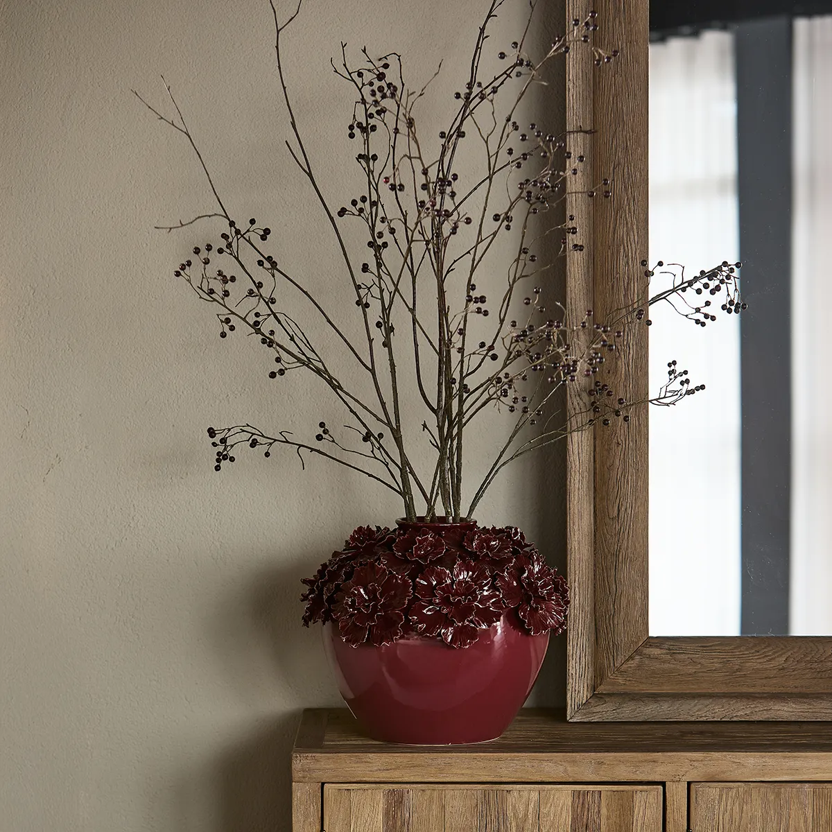 Handgjord Vas Blossom L Burgundy