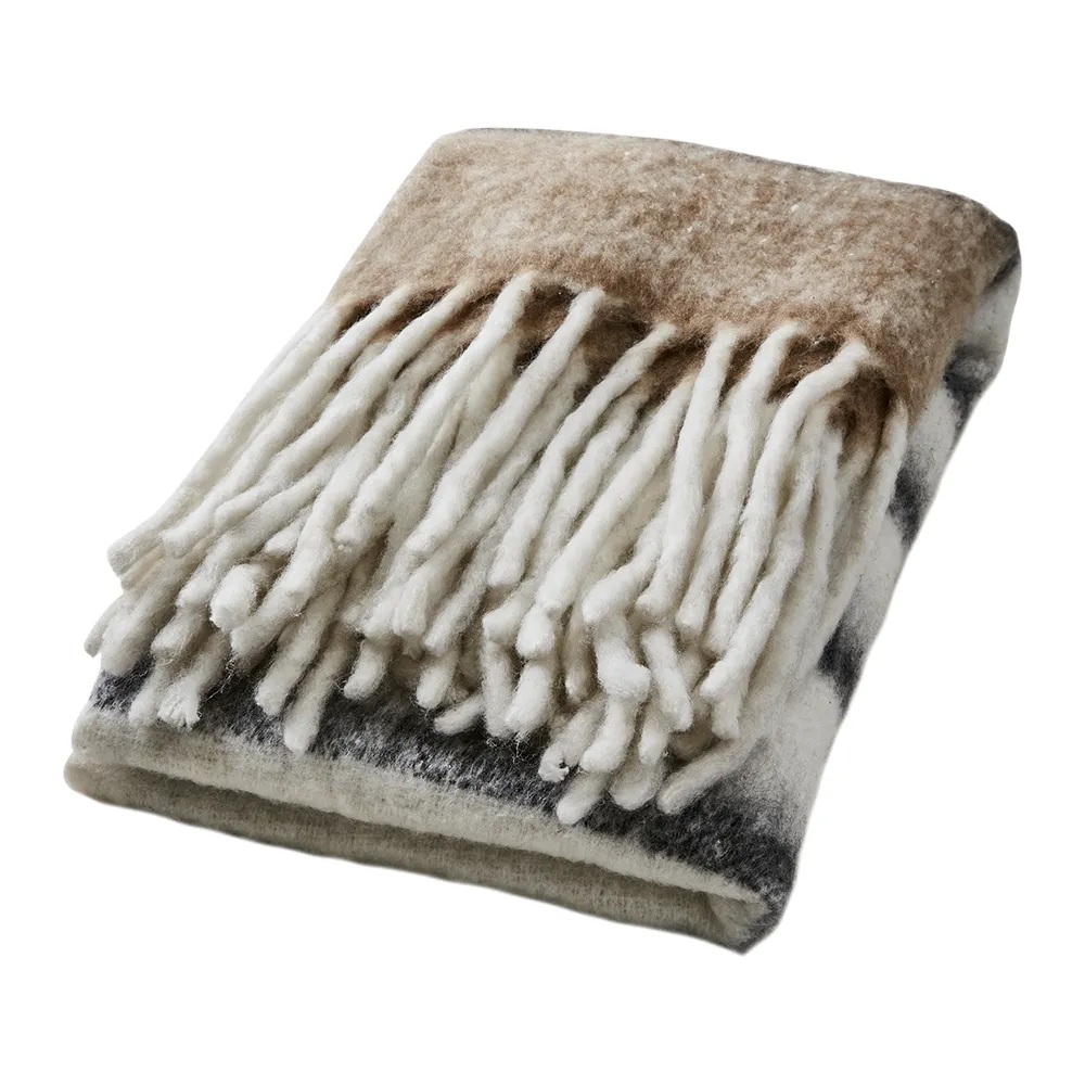 FRASSE pläd beige/svart/vit