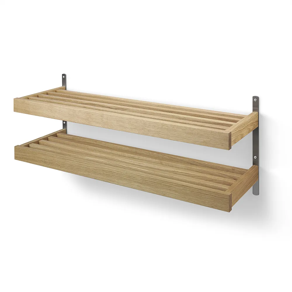oscarssons möbel, nadja skohylla 100 cm 2 plan väggmonterad oljad ek/slipat stål